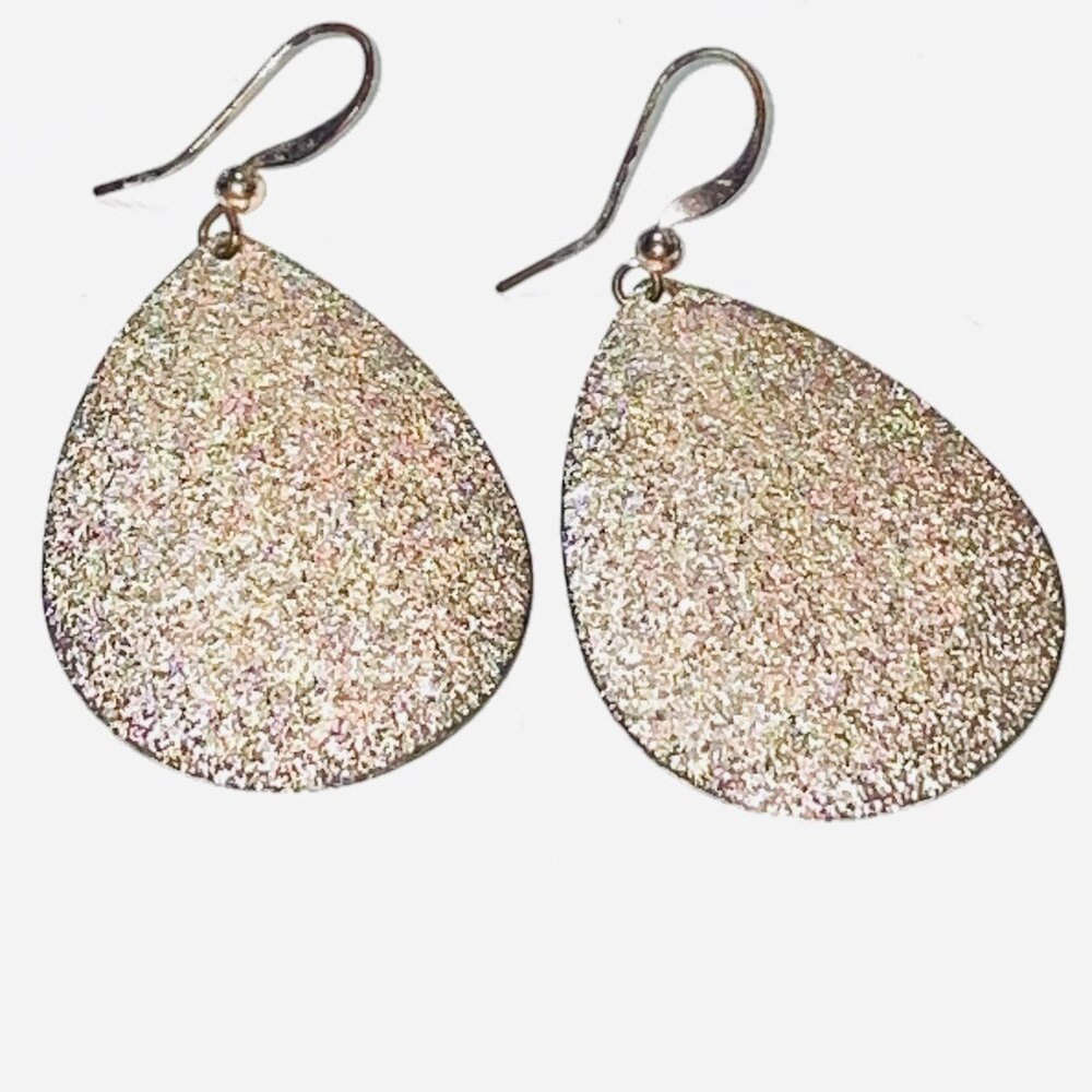 Gold Textured Teardrop Dangle Earrings Lightweight Statement Drop